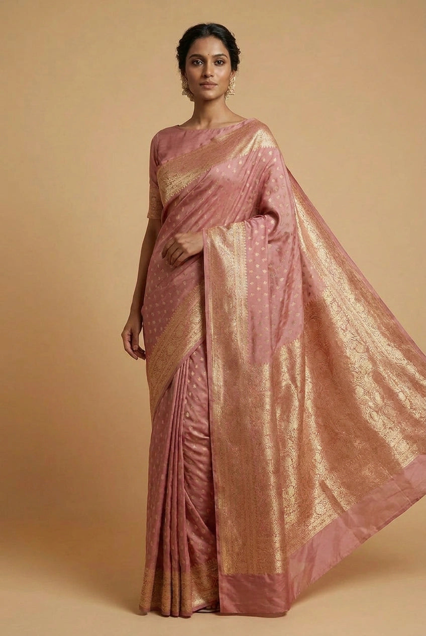Mauve Pista South Weave Silk Katan Saree for Festive Wear
