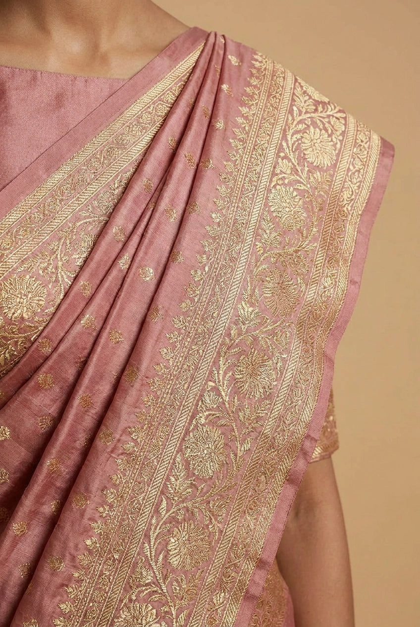 Mauve Pista South Weave Silk Katan Saree for Festive Wear