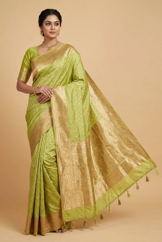 Mauve Pista South Weave Silk Katan Saree for Festive Wear
