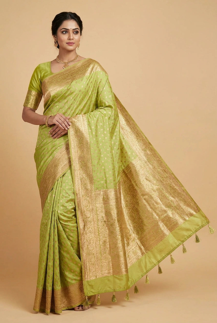 Mauve Pista South Weave Silk Katan Saree for Festive Wear