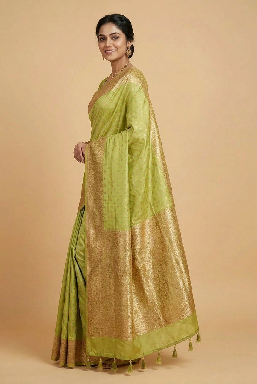 Mauve Pista South Weave Silk Katan Saree for Festive Wear