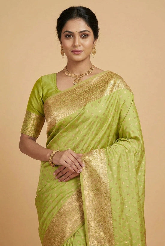 Mauve Pista South Weave Silk Katan Saree for Festive Wear