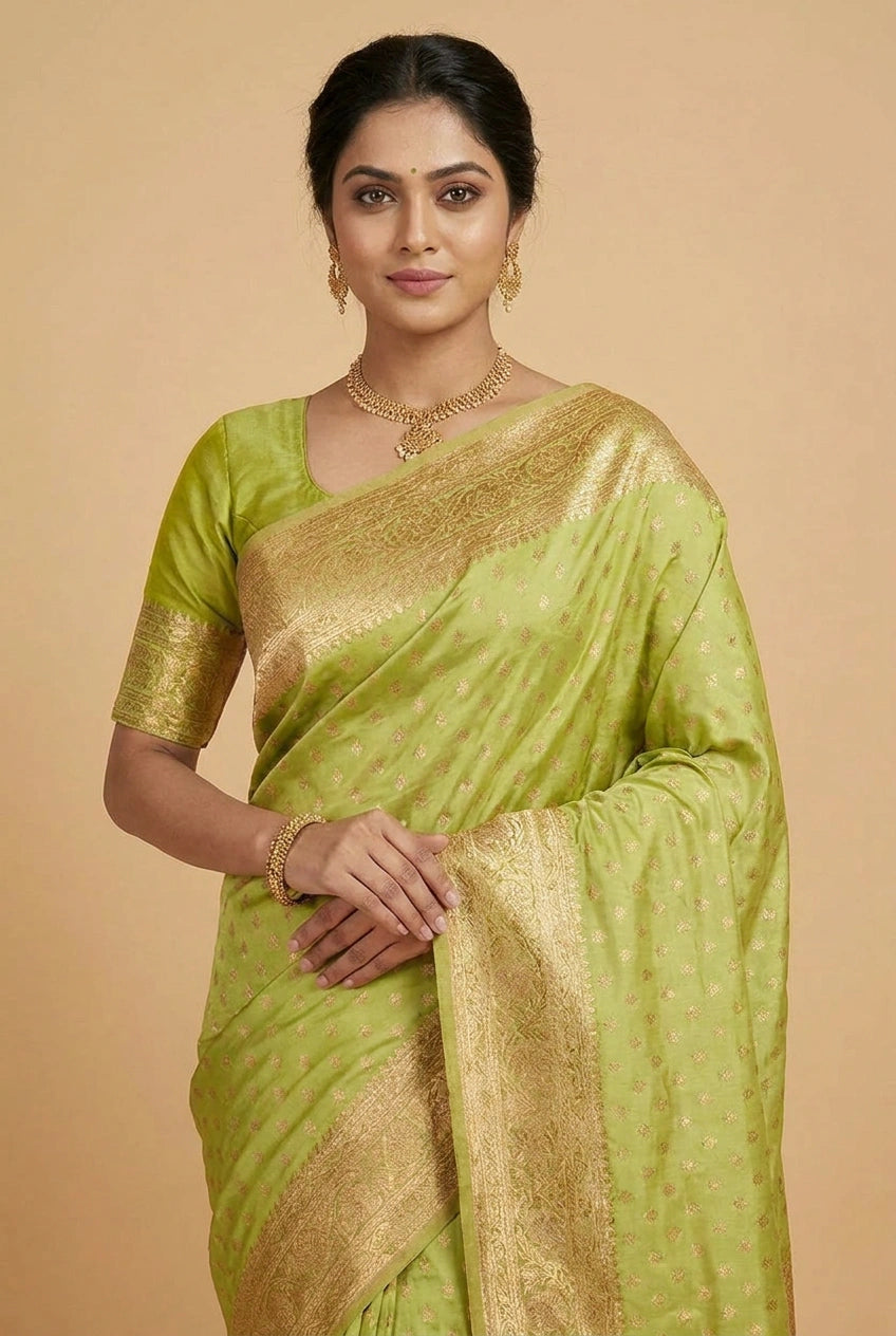 Mauve Pista South Weave Silk Katan Saree for Festive Wear
