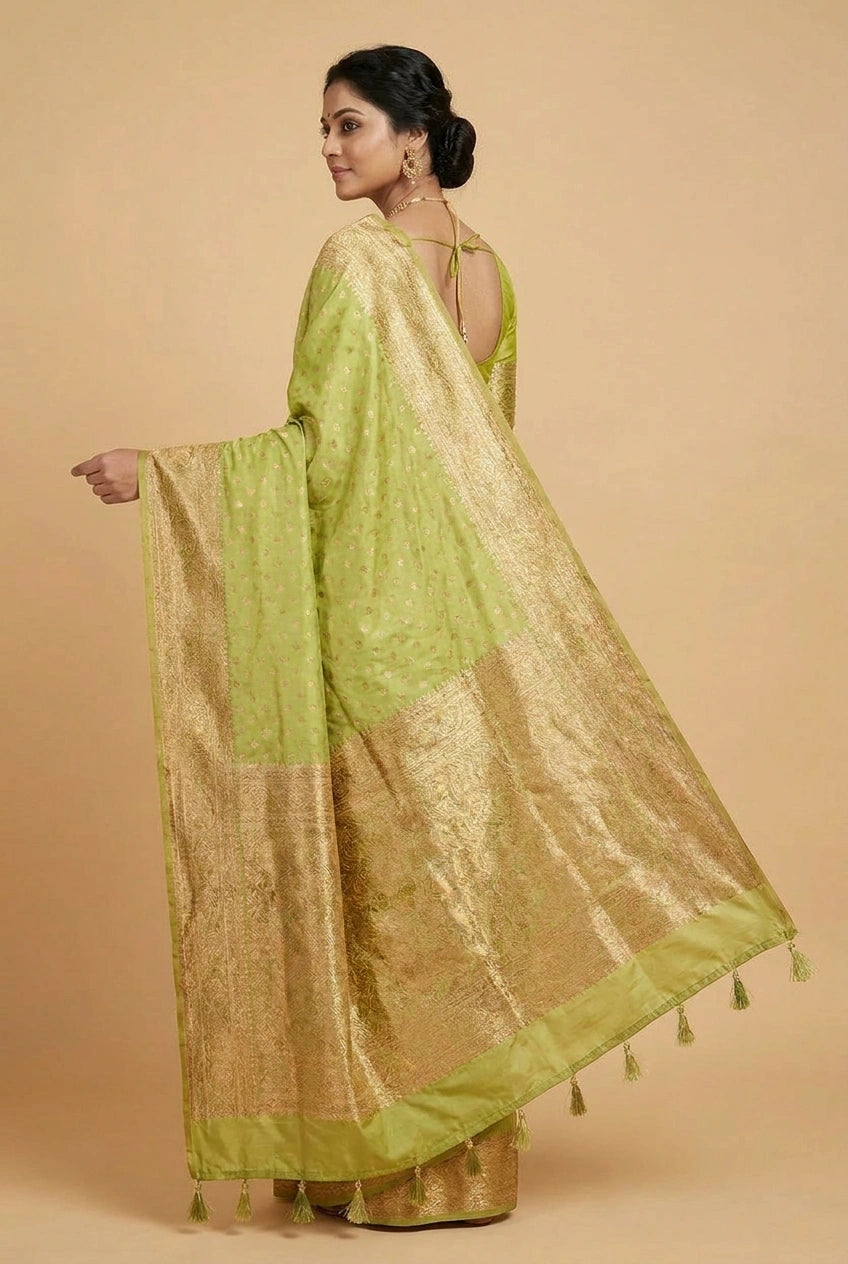 Mauve Pista South Weave Silk Katan Saree for Festive Wear