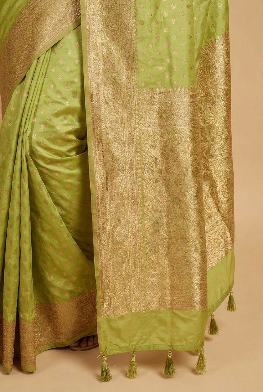 Mauve Pista South Weave Silk Katan Saree for Festive Wear