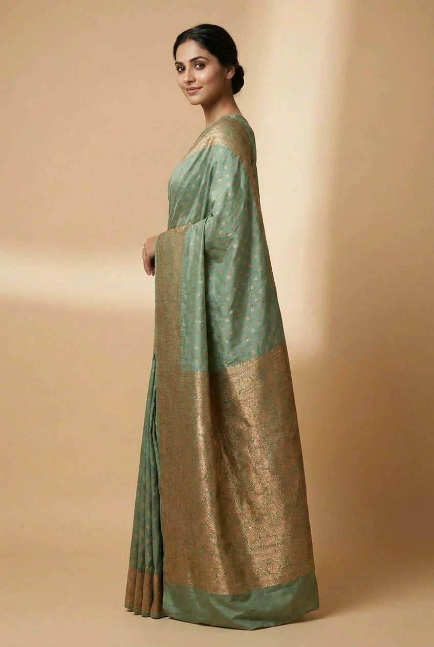 Mauve Pista South Weave Silk Katan Saree for Festive Wear