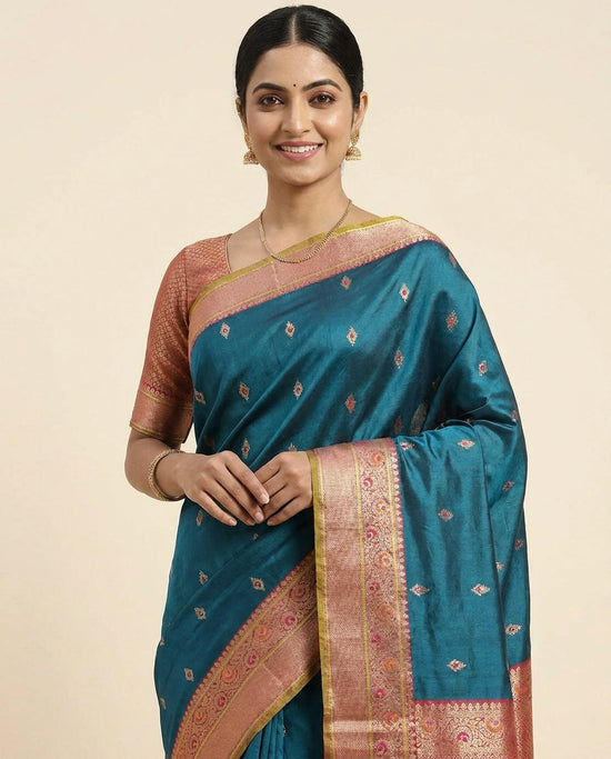 Silk Katan Banarasi Saree with Woven Motifs - Rangoli India