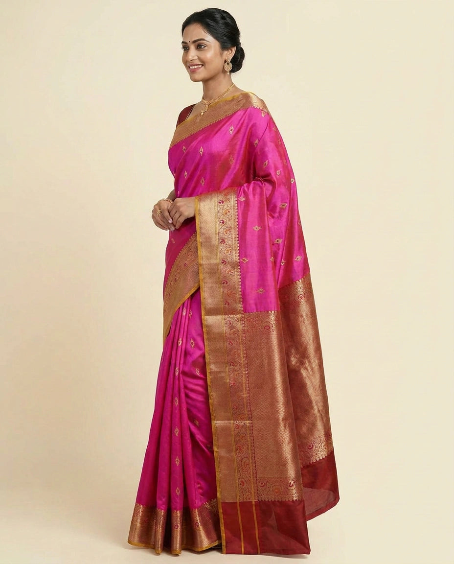Silk Katan Banarasi Saree with Woven Motifs - Rangoli India