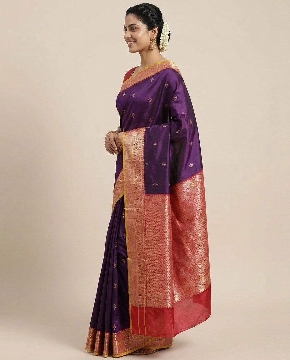 Silk Katan Banarasi Saree with Woven Motifs - Rangoli India