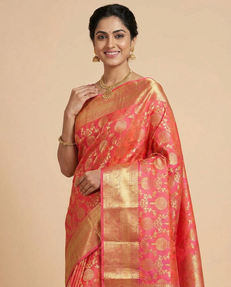 Orange Pure Silk Katan Kanchipuram - Rangoli India