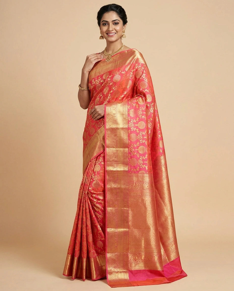 Orange Pure Silk Katan Kanchipuram - Rangoli India