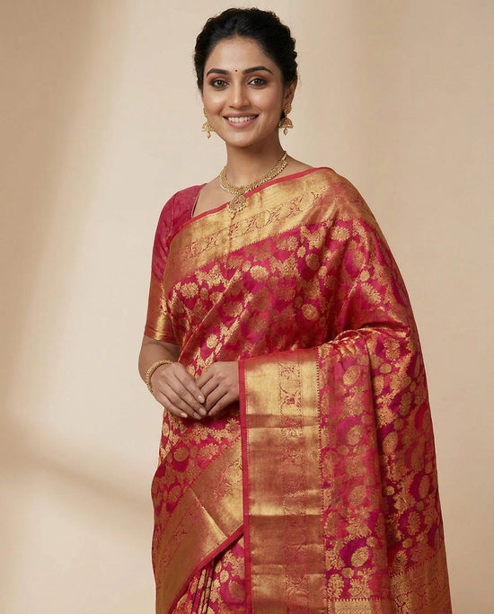 Red Kanchipuram Saree - Rangoli India