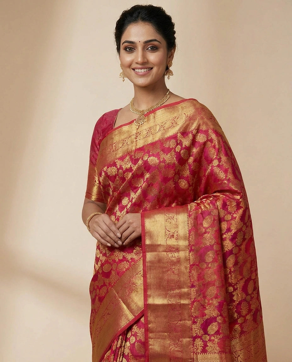 Red Kanchipuram Saree - Rangoli India