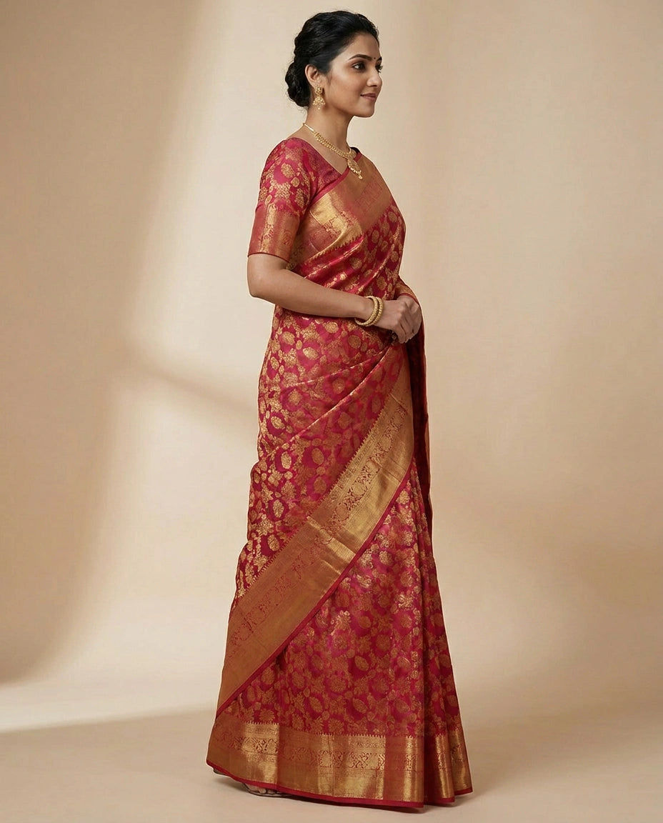 Red Kanchipuram Saree - Rangoli India