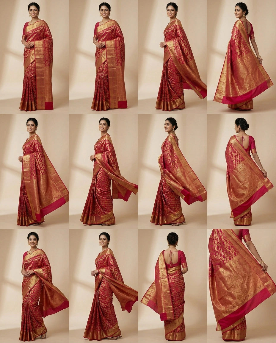 Red Kanchipuram Saree - Rangoli India