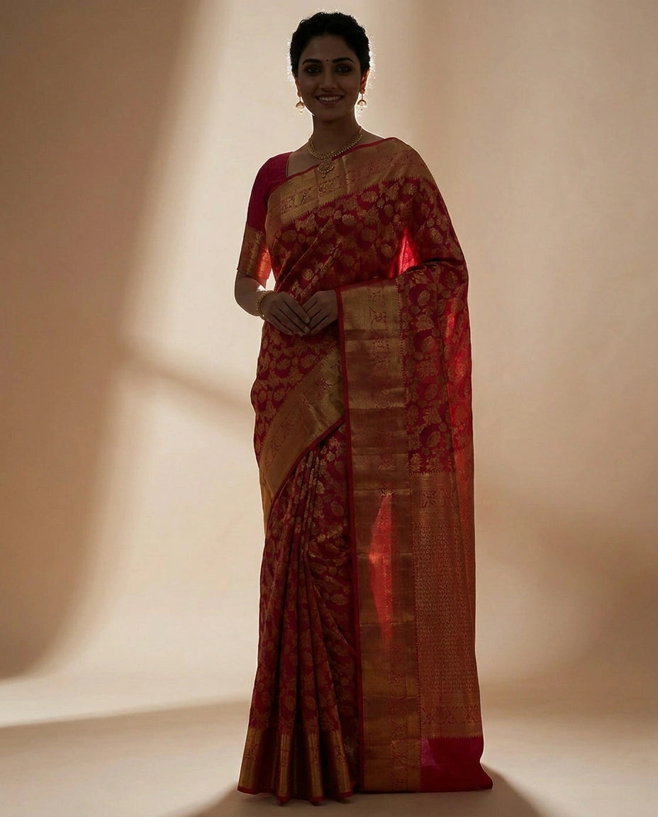Red Kanchipuram Saree - Rangoli India