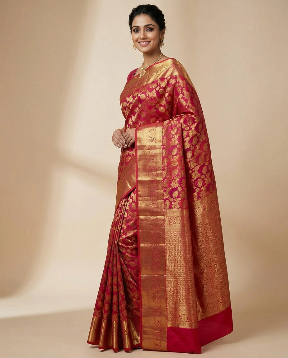 Red Kanchipuram Saree - Rangoli India