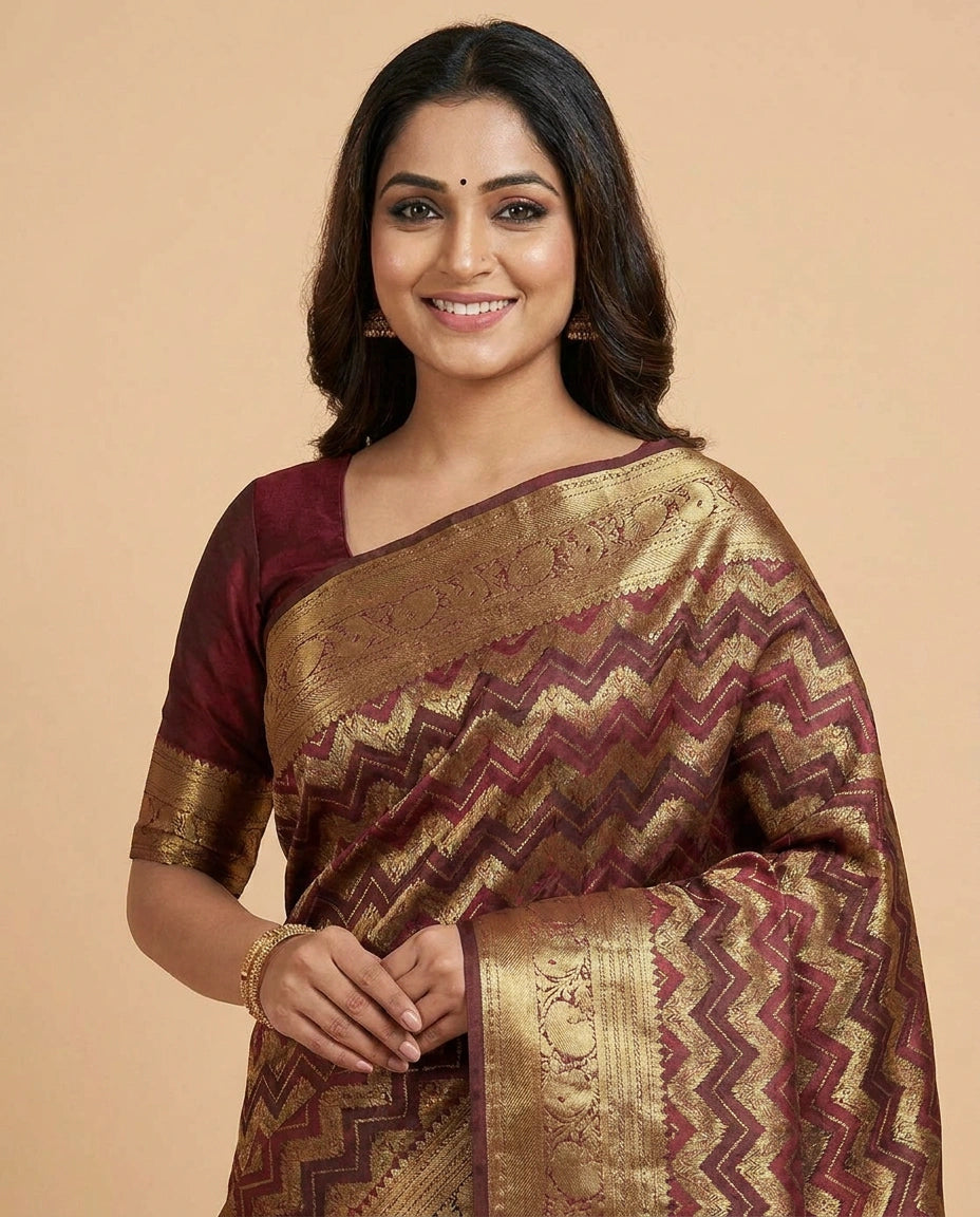 Wine Silk Pure Kanchipuram - Rangoli India