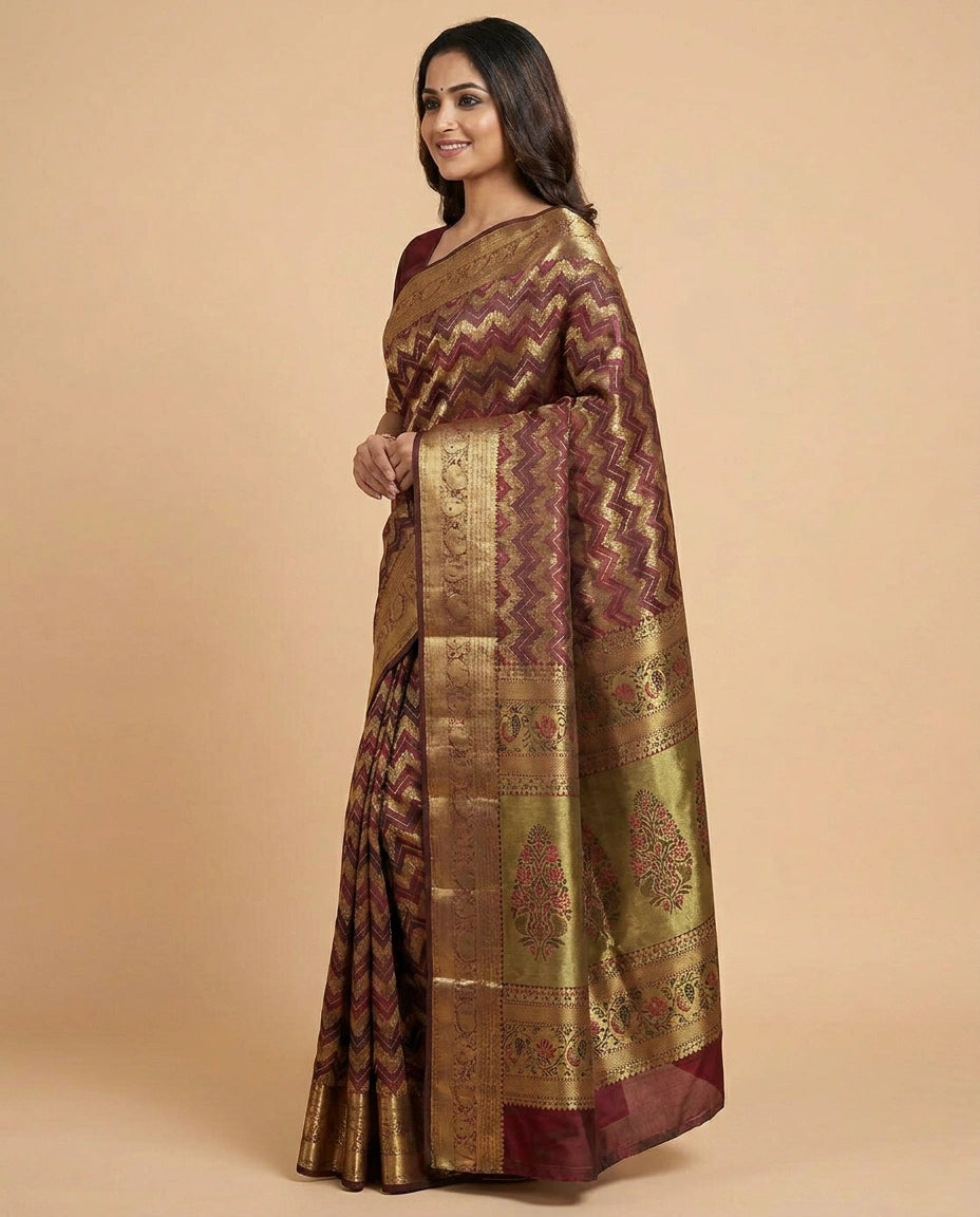 Wine Silk Pure Kanchipuram - Rangoli India
