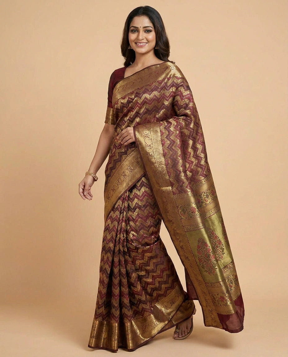 Wine Silk Pure Kanchipuram - Rangoli India