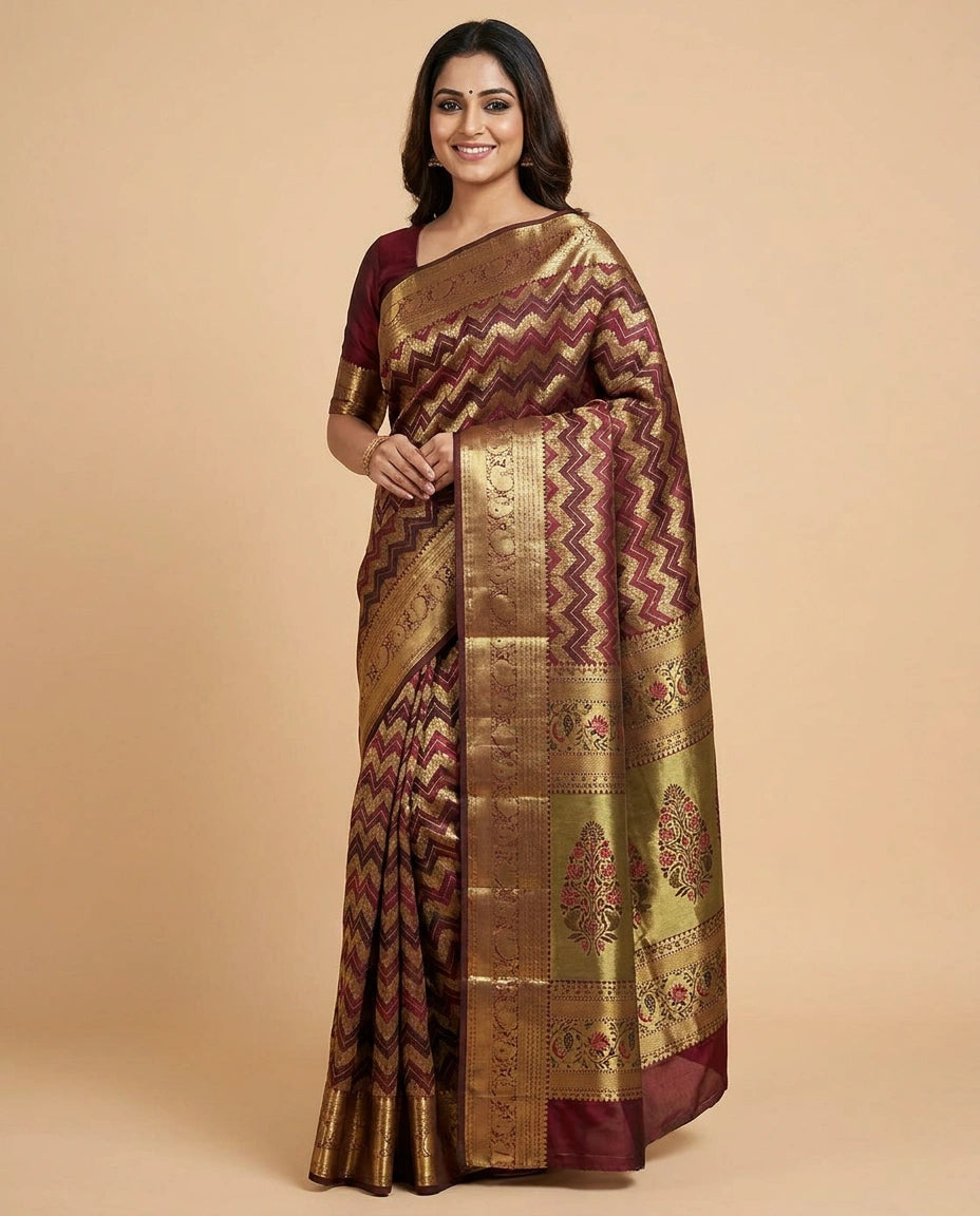 Wine Silk Pure Kanchipuram - Rangoli India