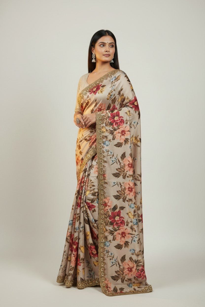 Handcrafted Chinon Embroidery Saree - Rangoli Sarees