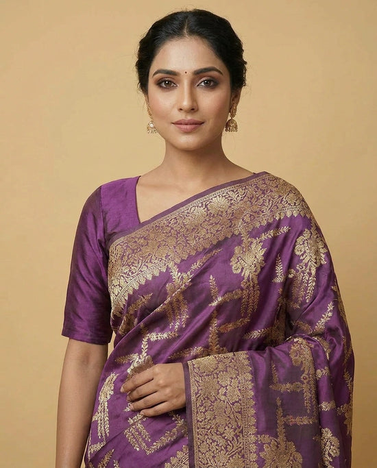 Varanasi Silk Katan Banarasi Saree with Fine Zari Border view 2
