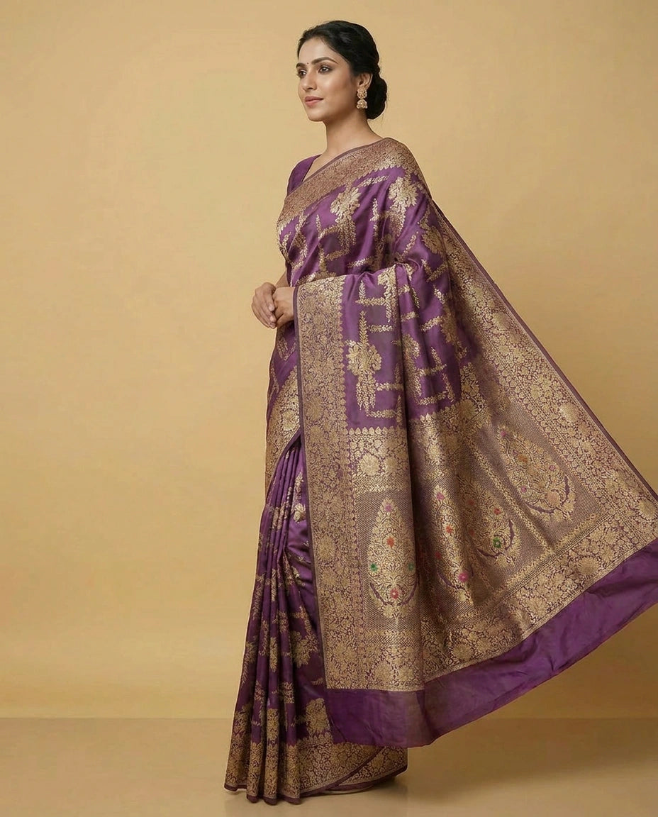 Varanasi Silk Katan Banarasi Saree with Fine Zari Border view 3