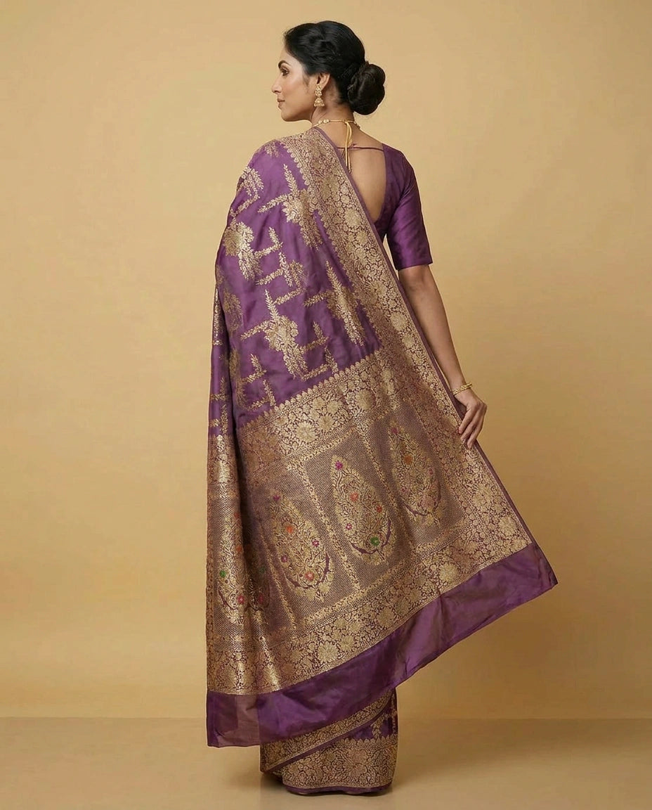 Varanasi Silk Katan Banarasi Saree with Fine Zari Border view 4