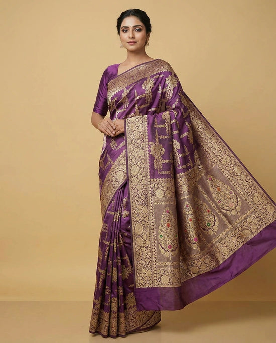 Magenta Varanasi Silk Katan Banarasi Saree with Fine Zari Border
