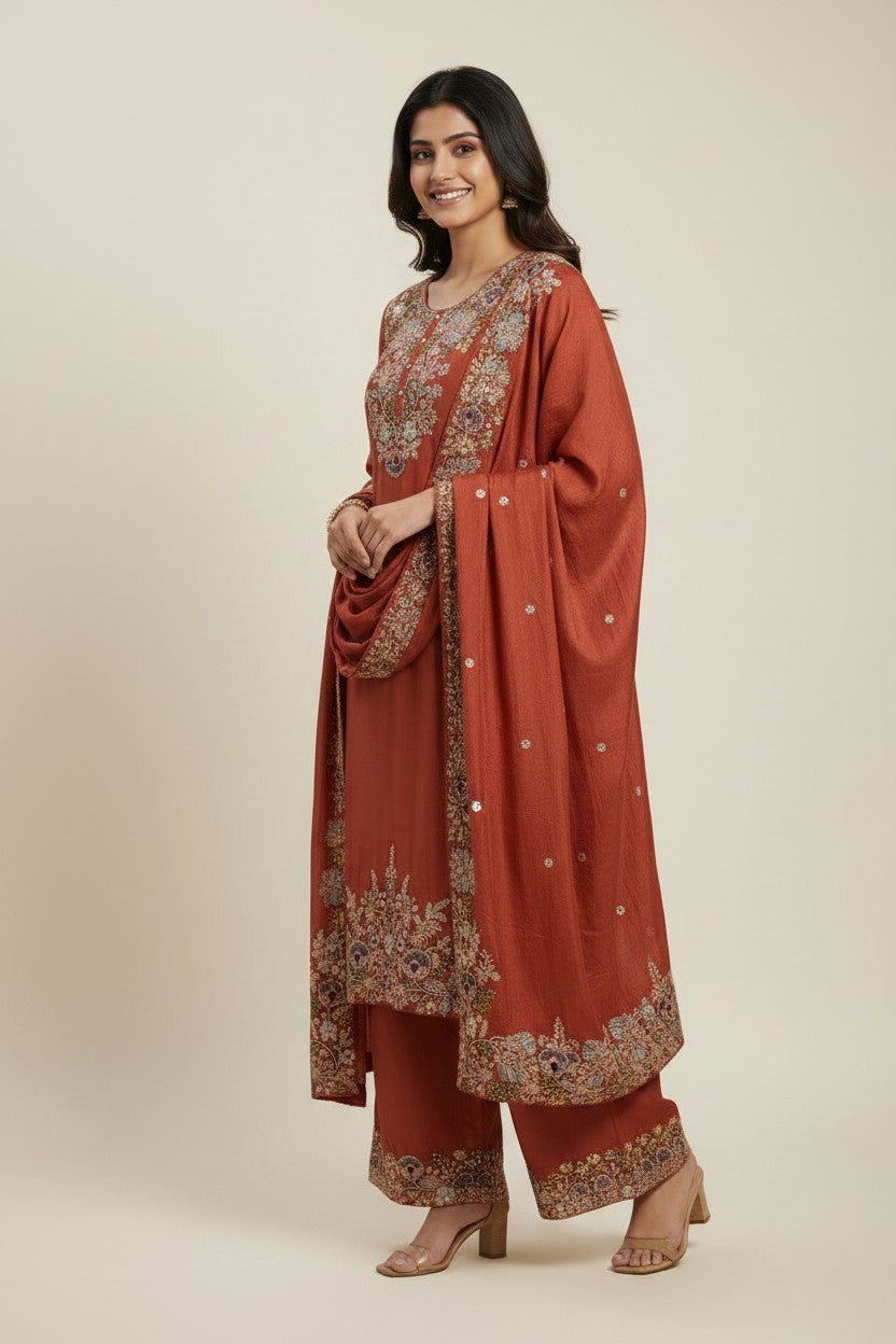 Artisan Chinon Chiffon Sharara Suit Set - Firozi Blue | Rangoli