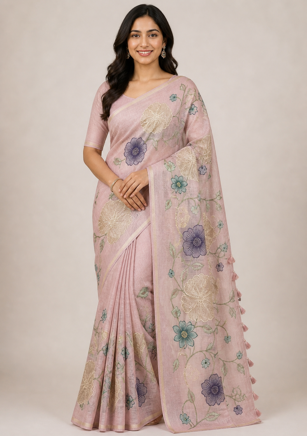 Embroidered Kota Doria Saree