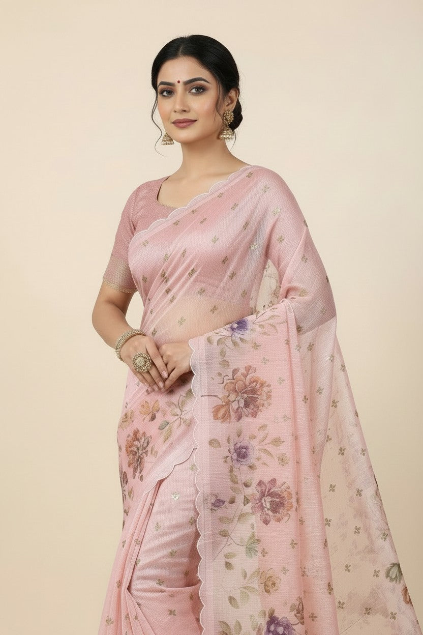 Handcrafted Kota Doria Embroidered Saree - View 4 | Rangoli