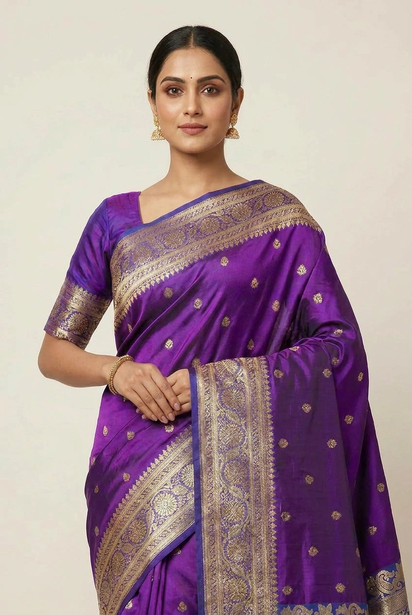 Katan Silk Banarasi Saree with Floral Buti for Mehendi Day