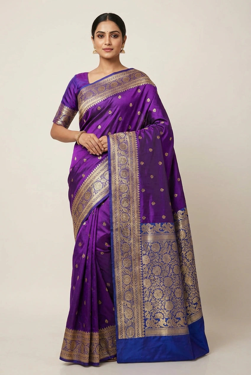 Katan Silk Banarasi Saree with Floral Buti for Mehendi Day