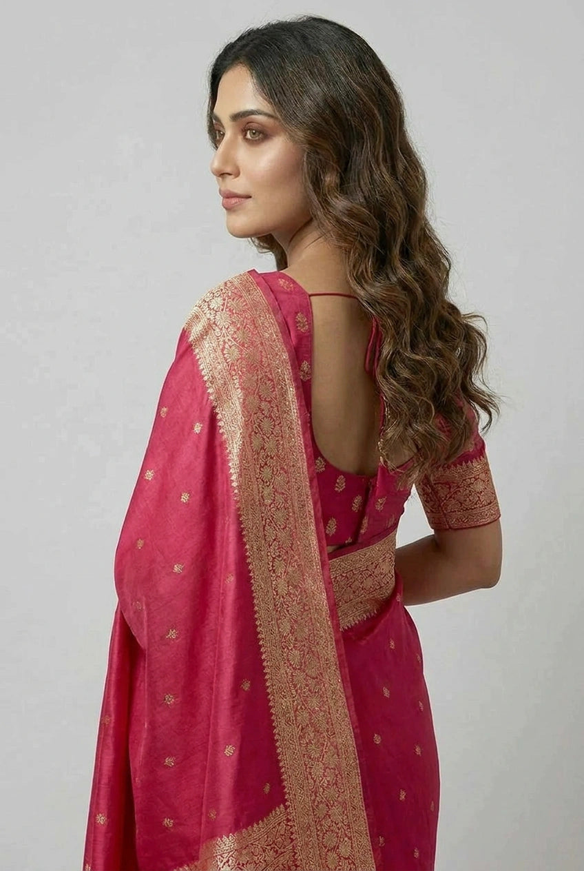 Katan Silk Banarasi Saree with Floral Buti for Mehendi Day