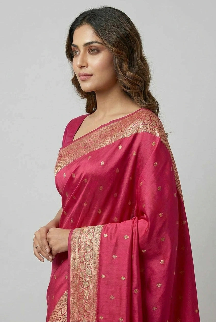 Katan Silk Banarasi Saree with Floral Buti for Mehendi Day
