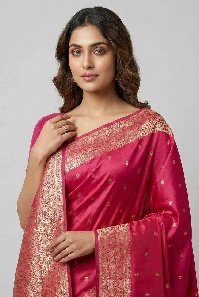 Katan Silk Banarasi Saree with Floral Buti for Mehendi Day