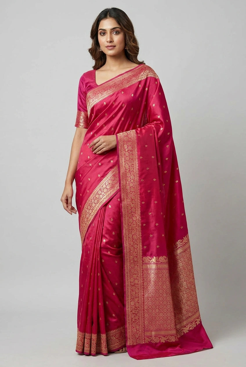 Katan Silk Banarasi Saree with Floral Buti for Mehendi Day