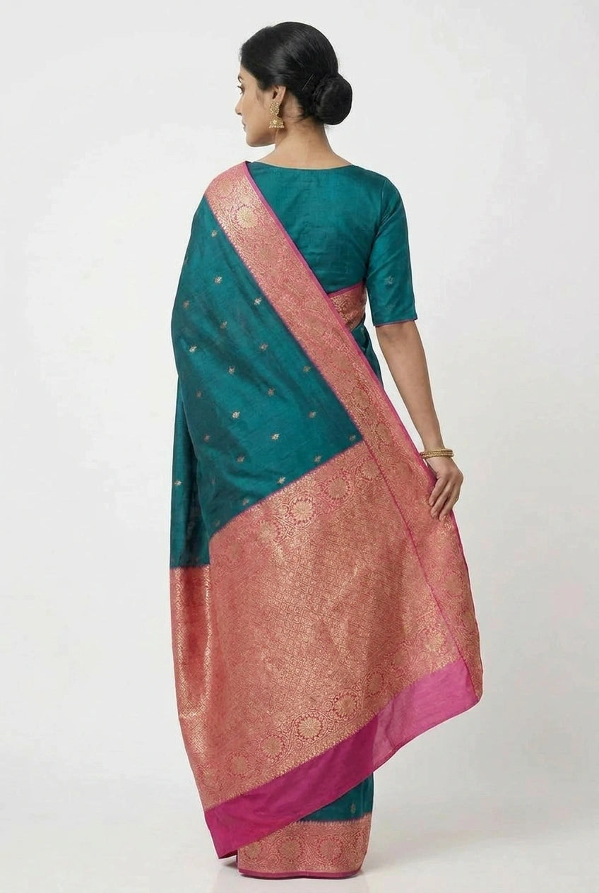 Peacock Blue Rani Katan Silk Banarasi Saree by Rangoli