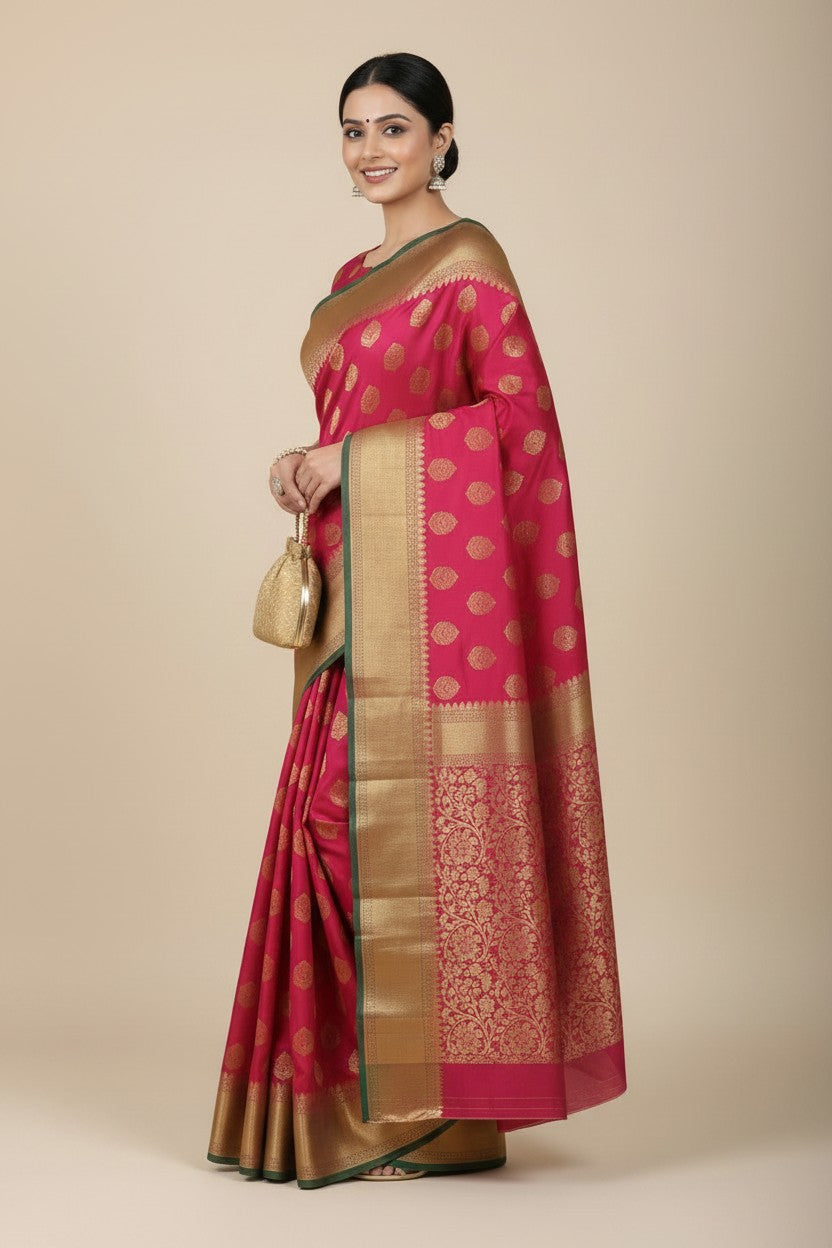 Handcrafted Pure Silk Katan Banarasi Silk Saree - View 2 | Rangoli