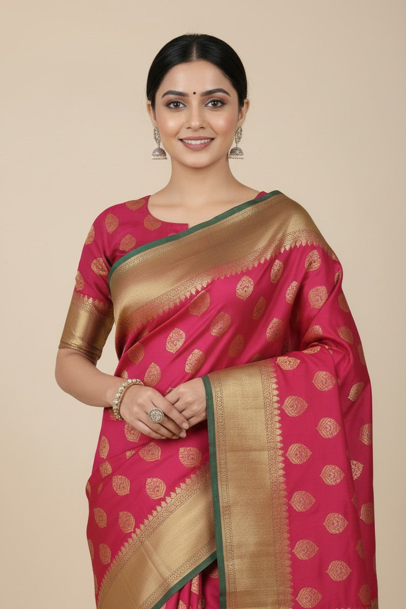 Handcrafted Pure Silk Katan Banarasi Silk Saree - View 3 | Rangoli