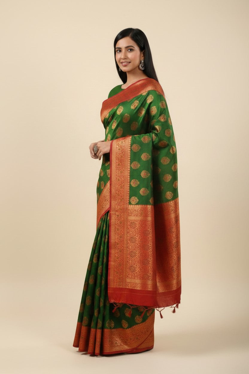 Handcrafted Pure Silk Katan Banarasi Silk Saree - View 5 | Rangoli