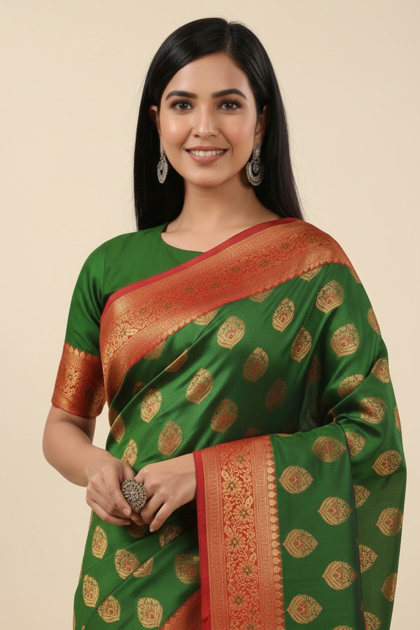 Handcrafted Pure Silk Katan Banarasi Silk Saree - View 6 | Rangoli