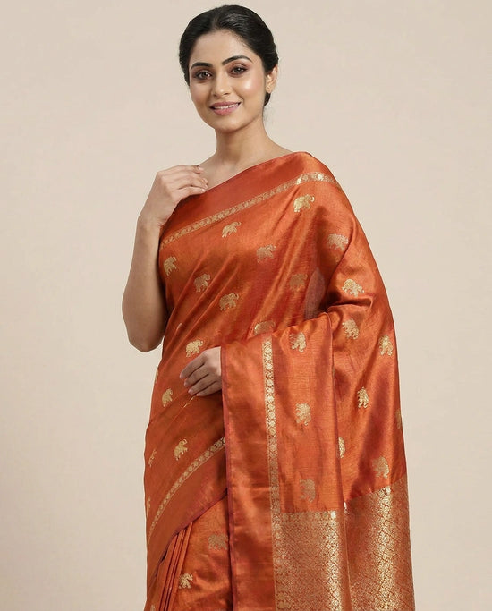 South Weave Saree in Dola Silk with Woven Border - Rangoli India