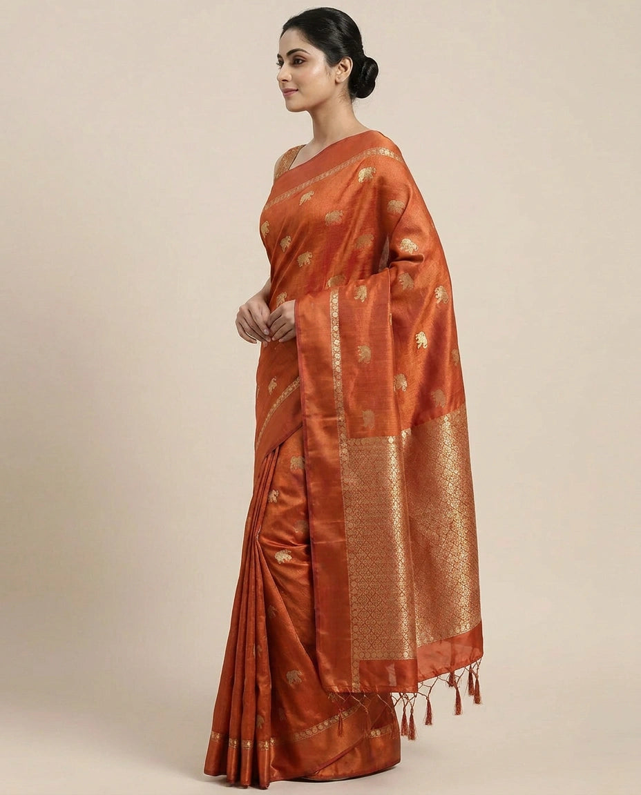 South Weave Saree in Dola Silk with Woven Border - Rangoli India