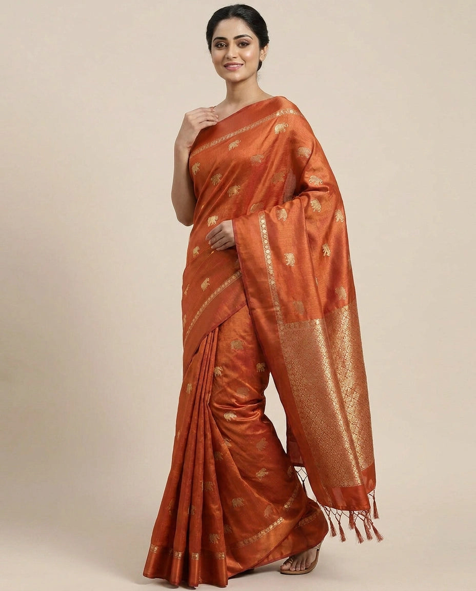 South Weave Saree in Dola Silk with Woven Border - Rangoli India