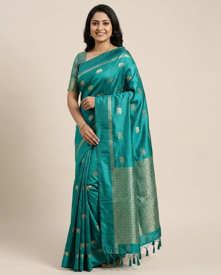 South Weave Saree in Dola Silk with Woven Border - Rangoli India