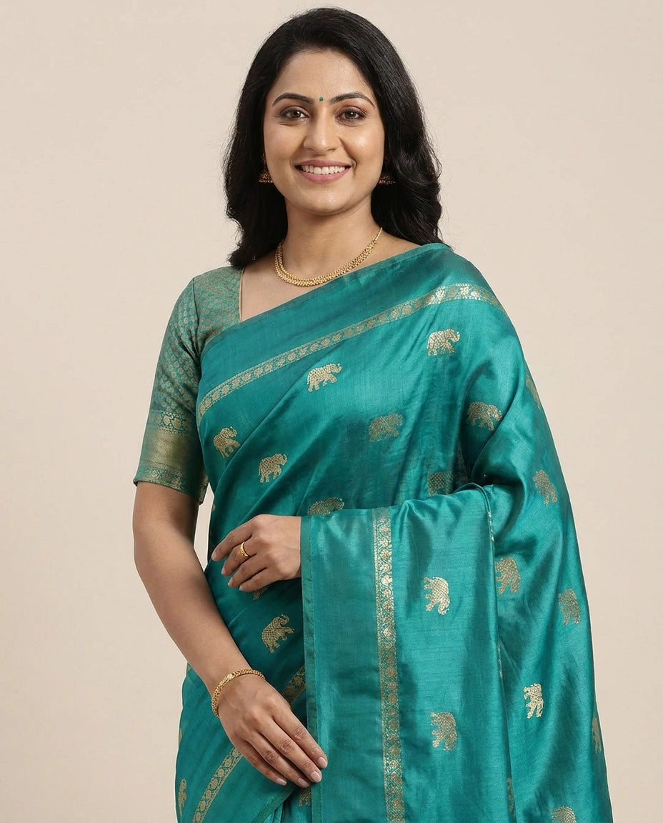 South Weave Saree in Dola Silk with Woven Border - Rangoli India