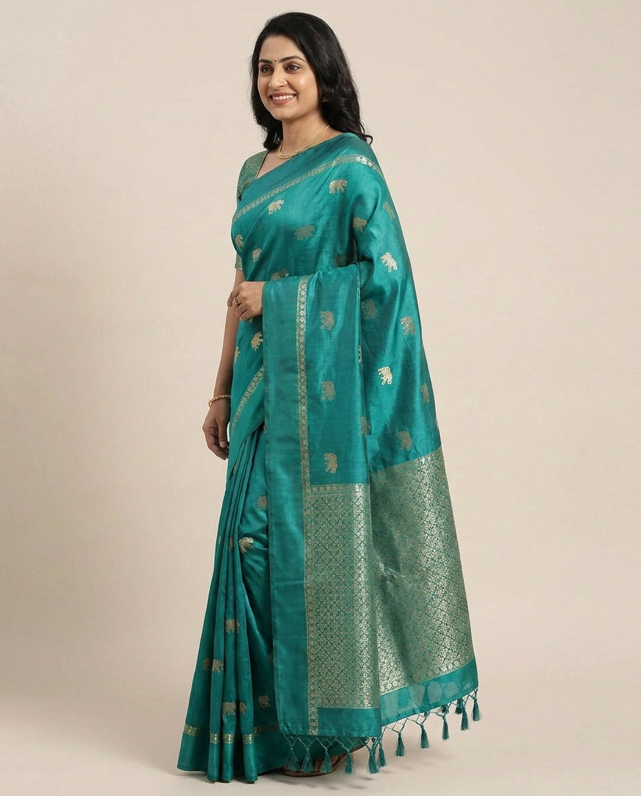 South Weave Saree in Dola Silk with Woven Border - Rangoli India